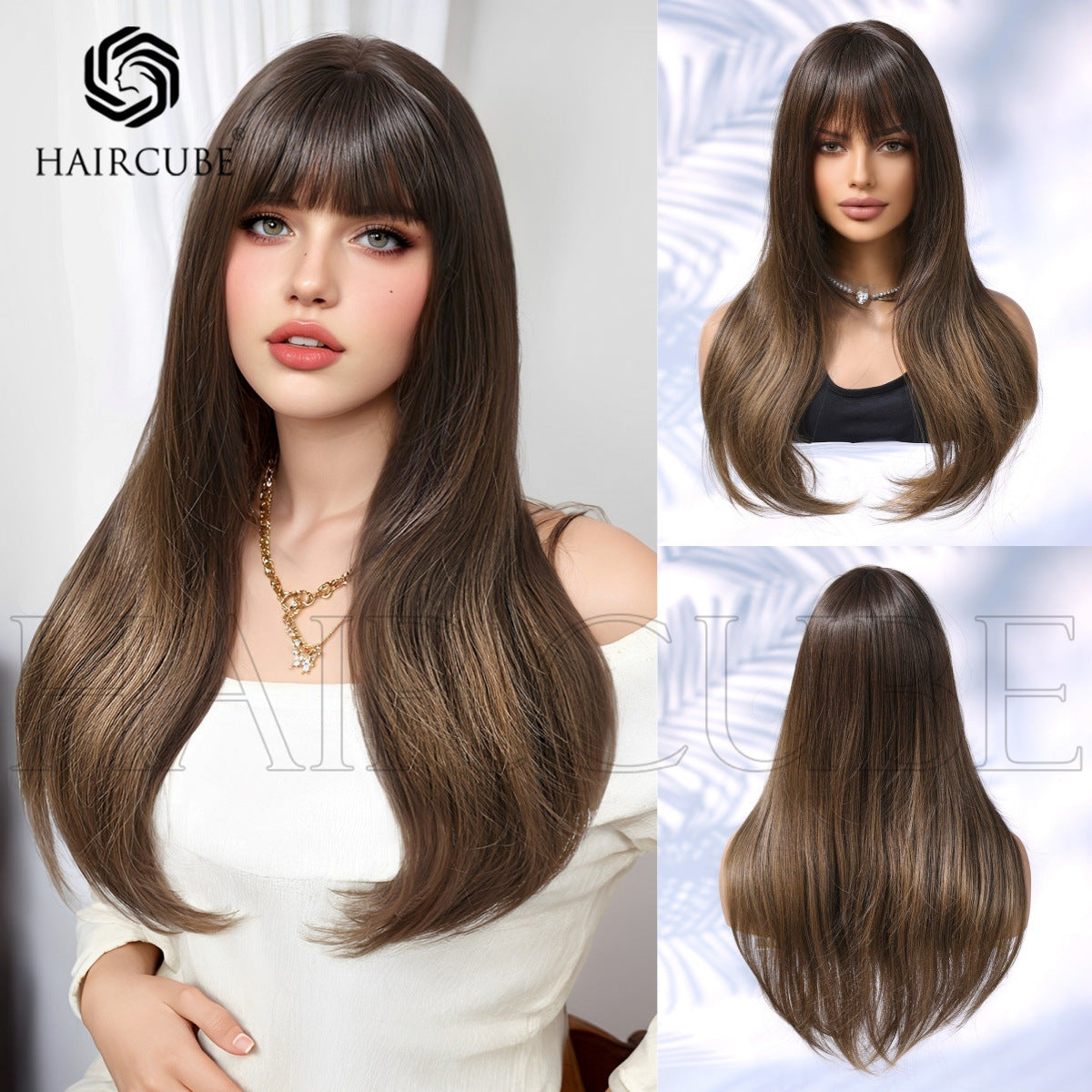 Hair Head Cover Gradient Dyed Mid-point Comfortable Natural Long Straight Wig