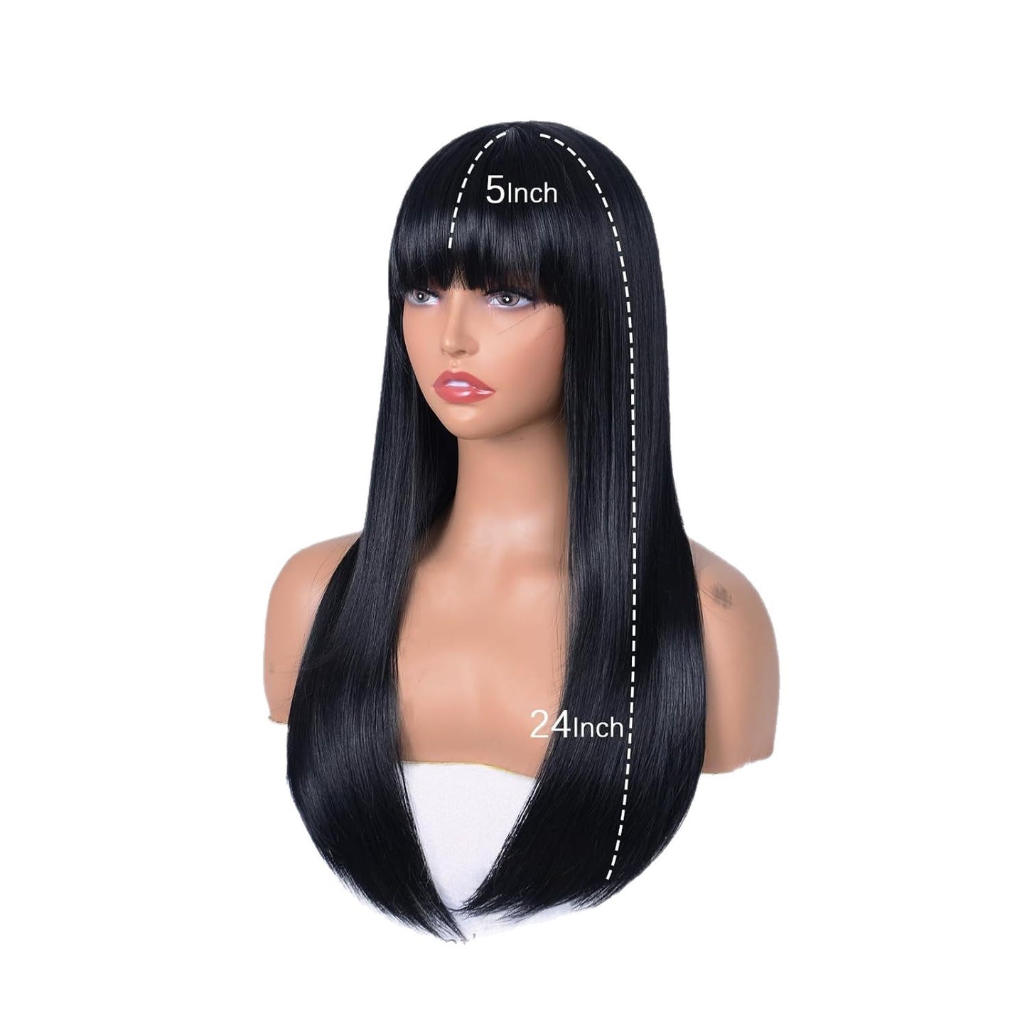 Black Bangs Hair Comfortable Elastic Net Fiber Long Straight Wig