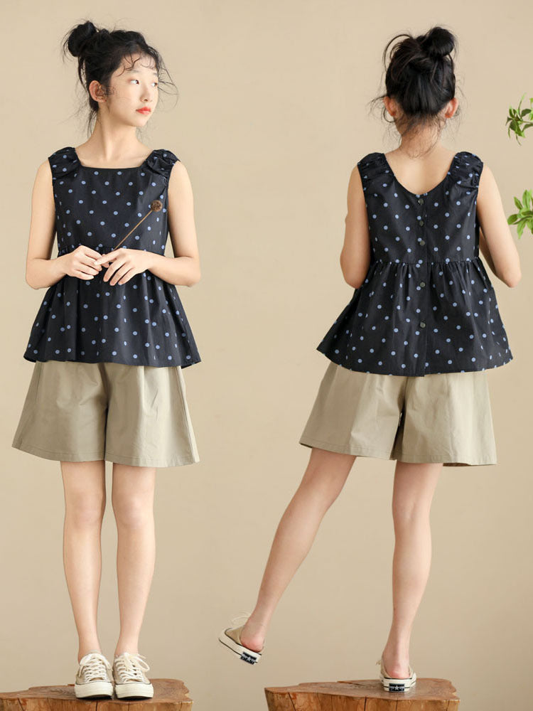 Cotton Sweet Shivering Dots Top Slimming Children's Shirt