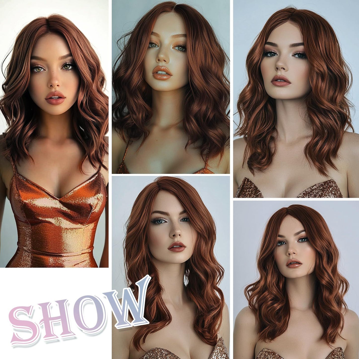 Medium Gradient Golden Curly Hair Female Big Wave Wig Long Curls