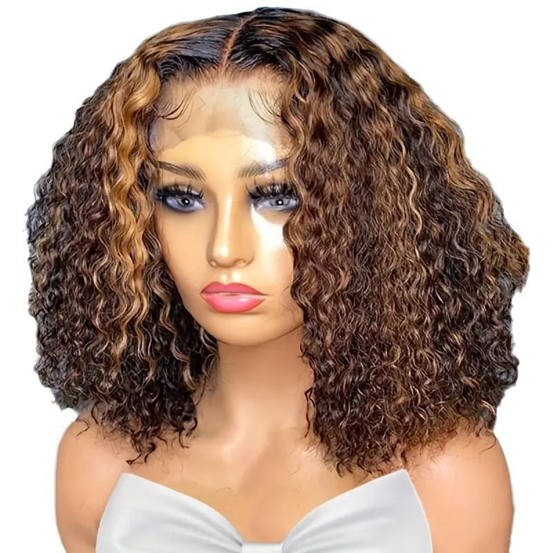 Women's Fashion Piano Color Hand Tube Wrapped Wig Short Curly Hair