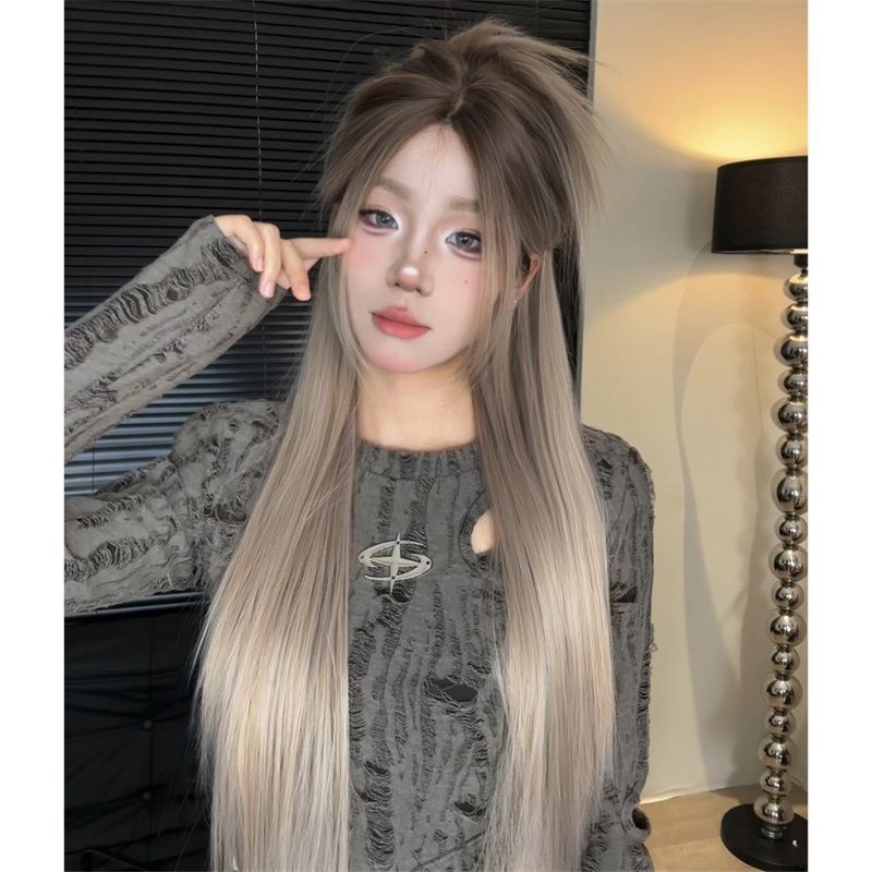 Women's Lace Hair Gradient Asian Summer Natural Long Straight Wig