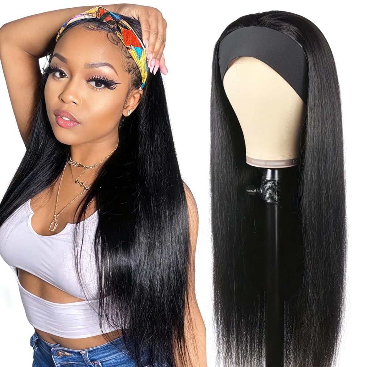 Bandana Headband Chemical Fiber Hair Head Long Straight Wig