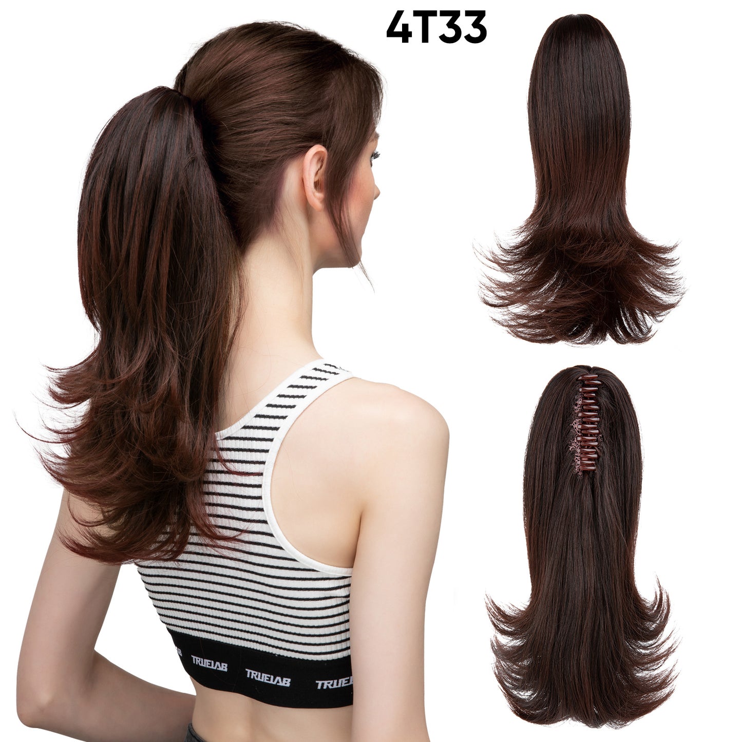 Women's Slightly Curly Short Grip Natural Jaws Clamp Wig Ponytail
