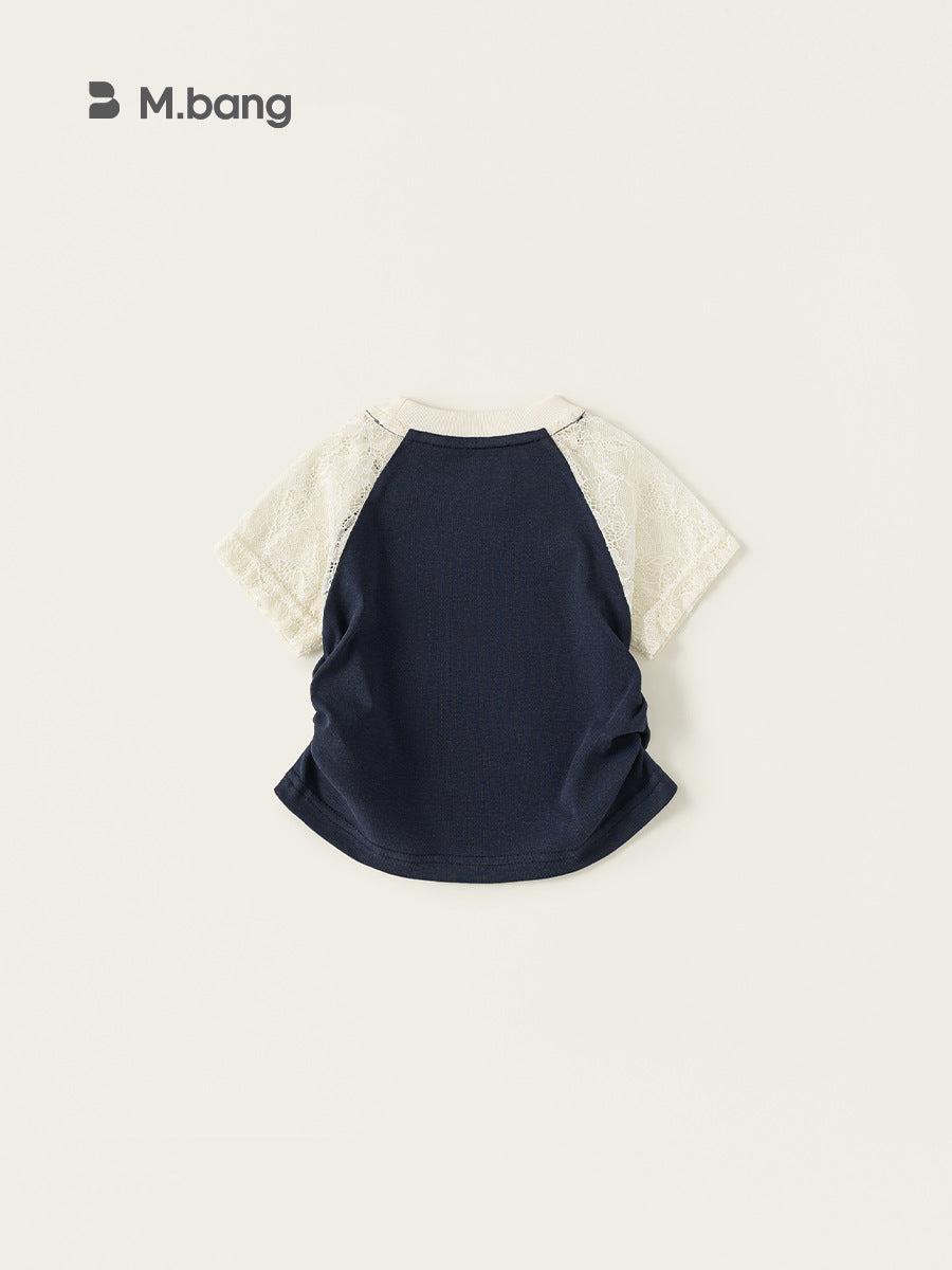 Children's Short-sleeved Lace Stitching Top Thin Summer Contrast Children's T-shirt