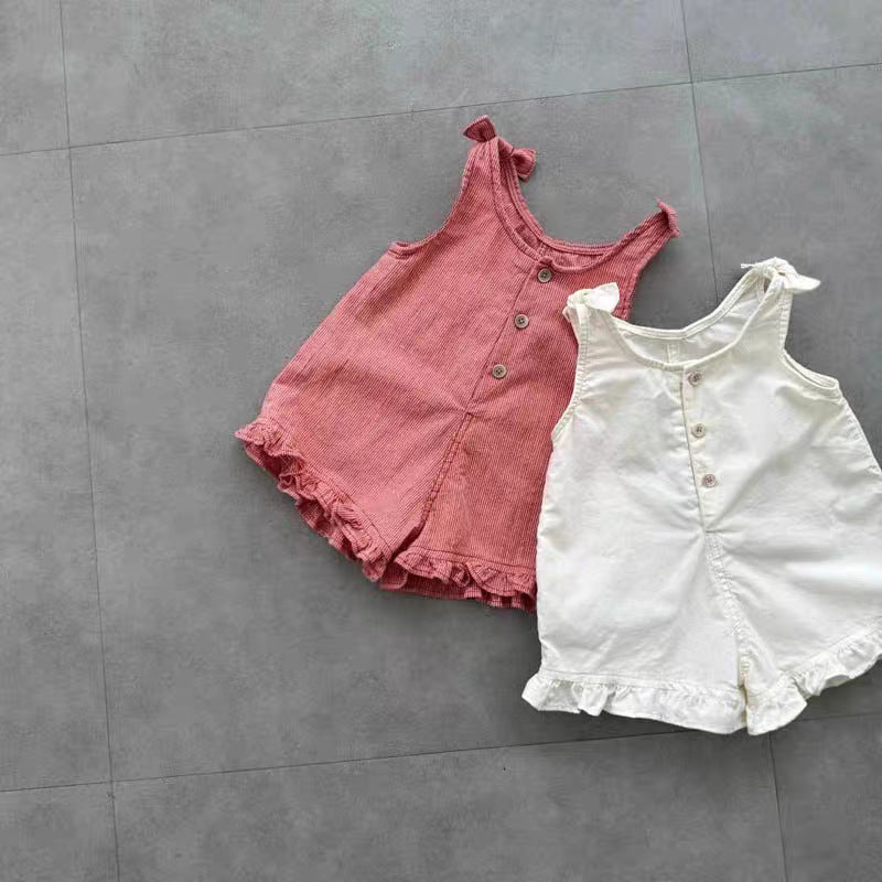 Korean Style Summer Cute Lace Washed Cotton Suspender Shorts Vest Children's Pants