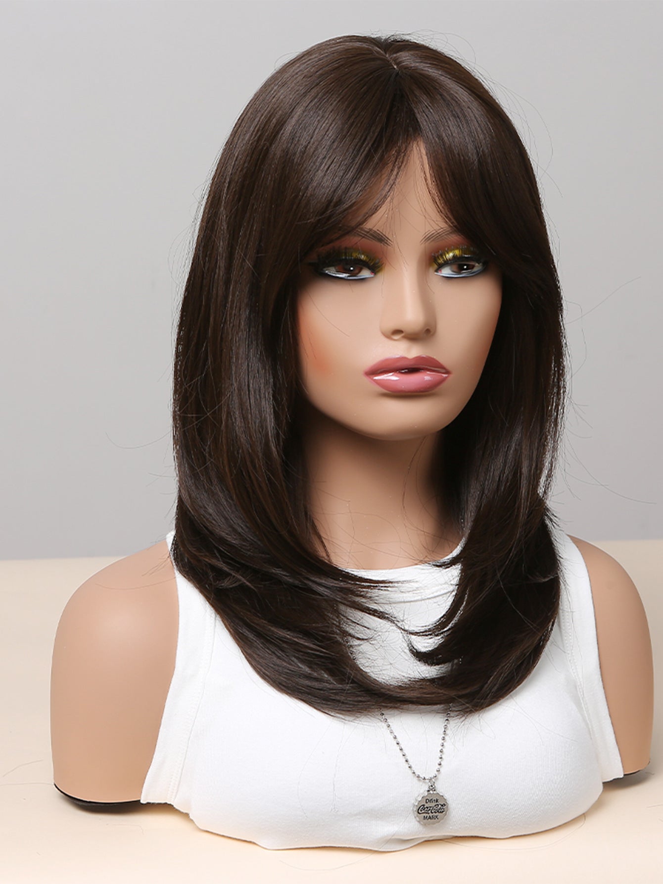 Bangs Black Brown Hair High Temperature Long Straight Wig