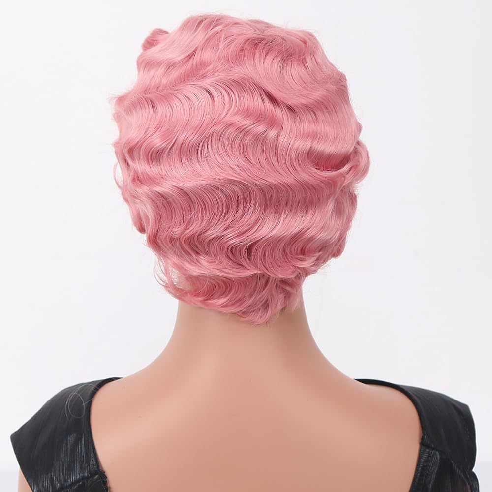 Generation Vintage Hand Push Water Ripple Simulation Wig Short Curly Hair