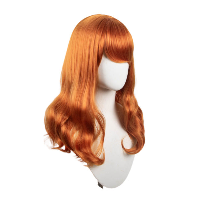 Whole Head Cover Orange Big Wave Long Curly Hair Cos Wig