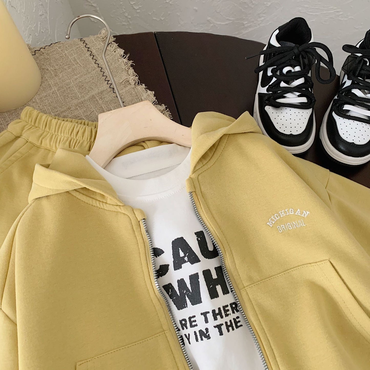 Children's Autumn Clothing Solid Color Two-piece Set Letter Embroidery Jacket Casual Children's Suit