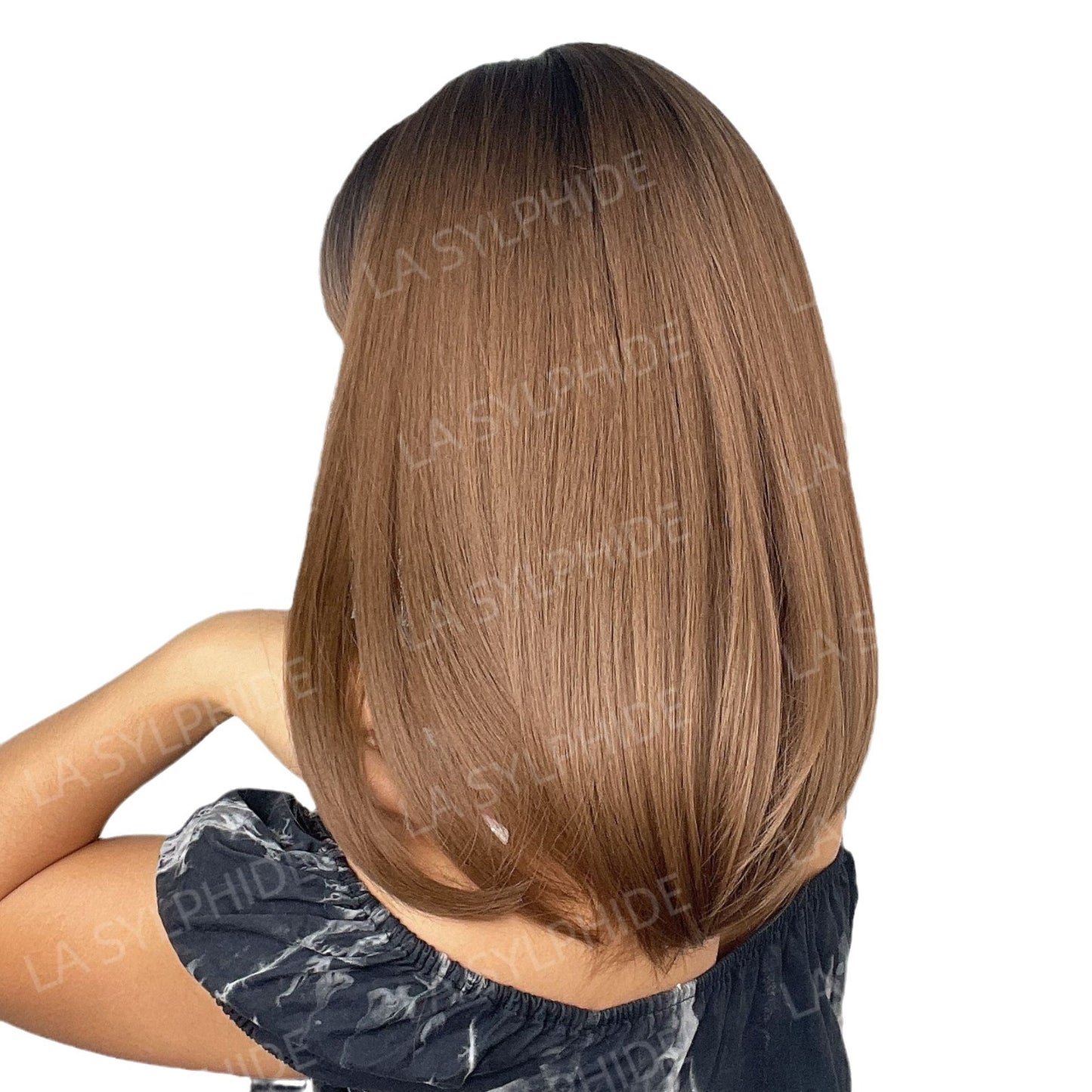 Synthetic Bob With Bang Brown Hair Long Straight Wig