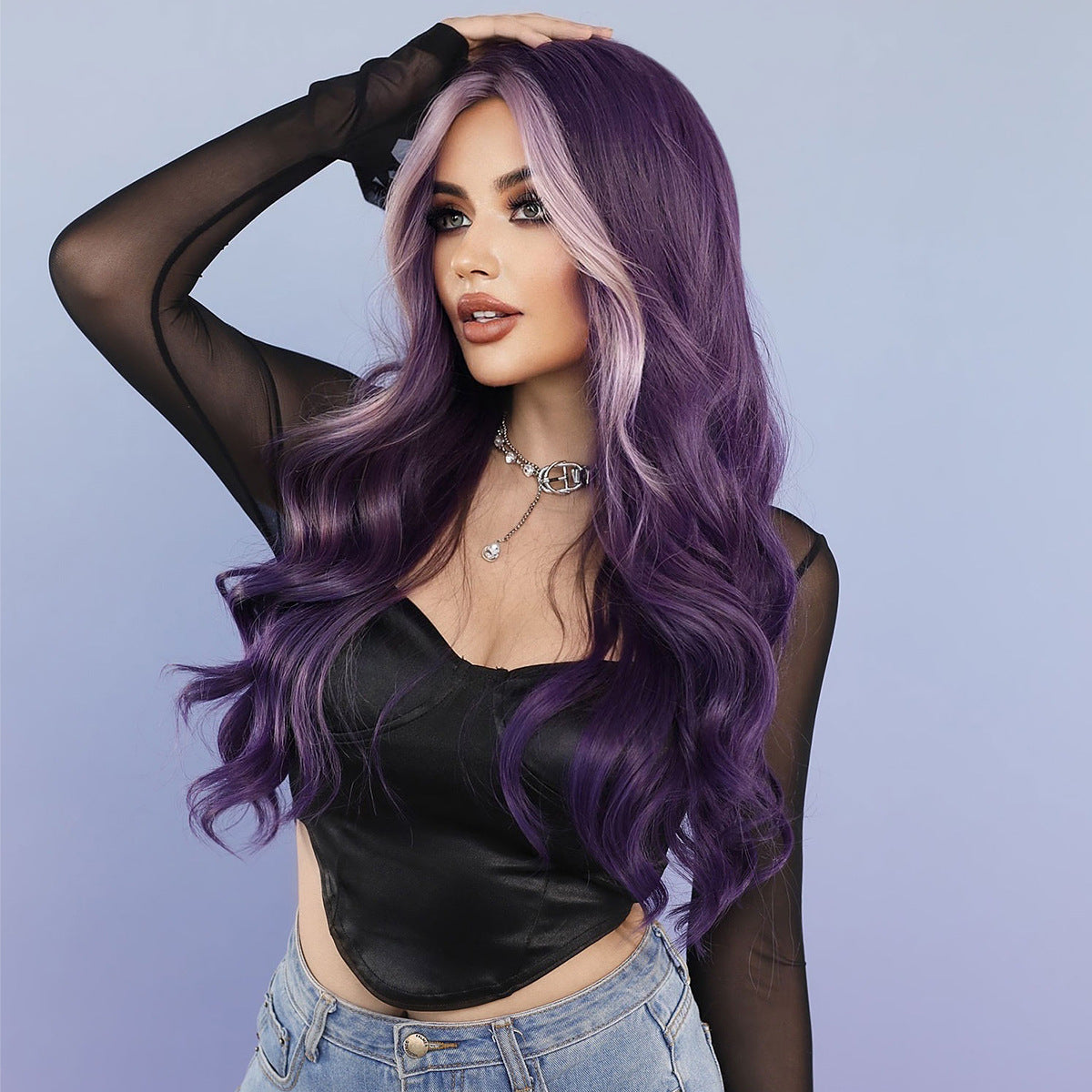 Women's Wave Highlights Purple Curly Hair Roland Chemical Wig Long Curls