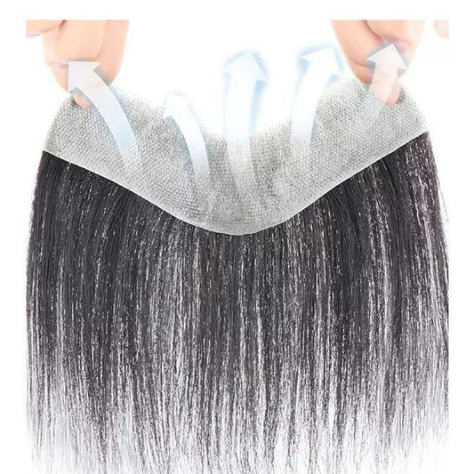 Men's Hairline Stickers Forehead Hair Supplementing Piece Real Hand Woven Invisible Long Straight Wig