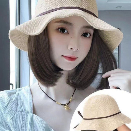 One Female Summer Hollow Bow Fisherman Artificial Wig Short Straight Hair