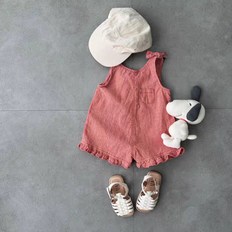 Korean Style Summer Cute Lace Washed Cotton Suspender Shorts Vest Children's Pants