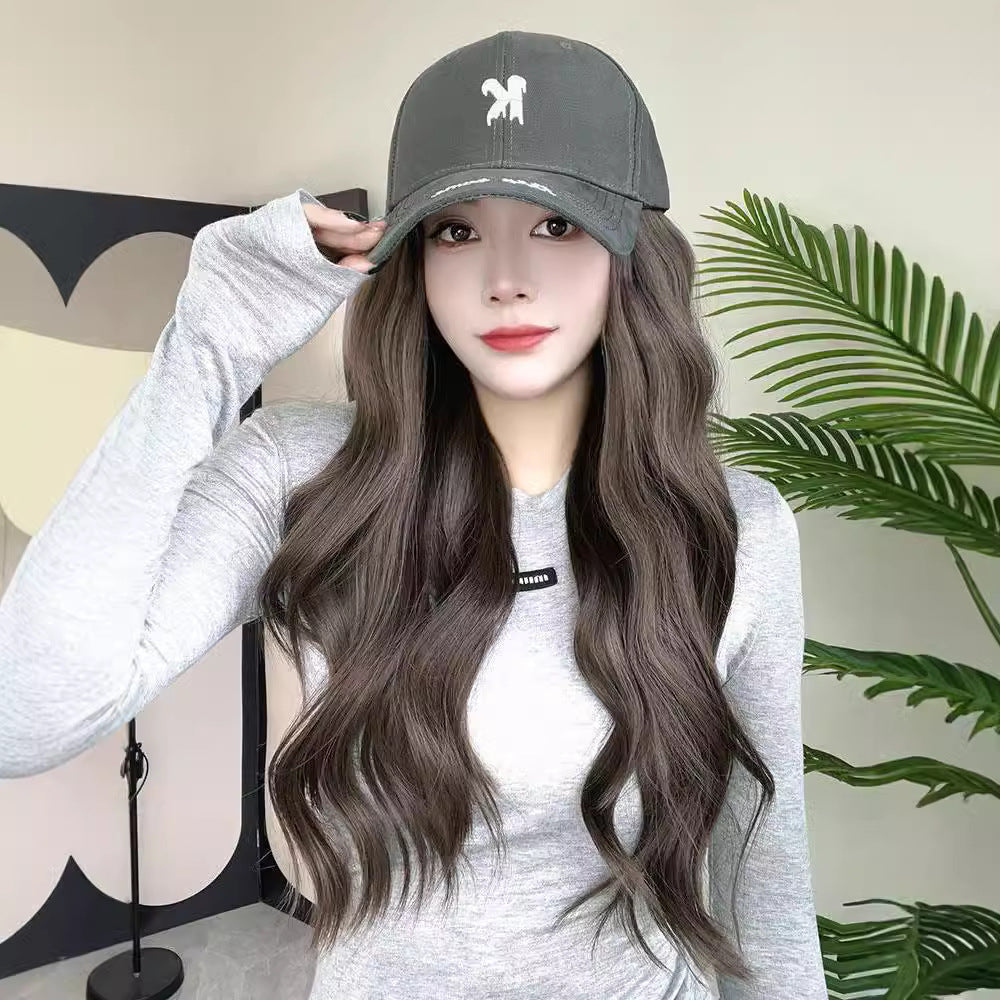 Hat One Natural Big Wave Female Full Hair Long Straight Wig