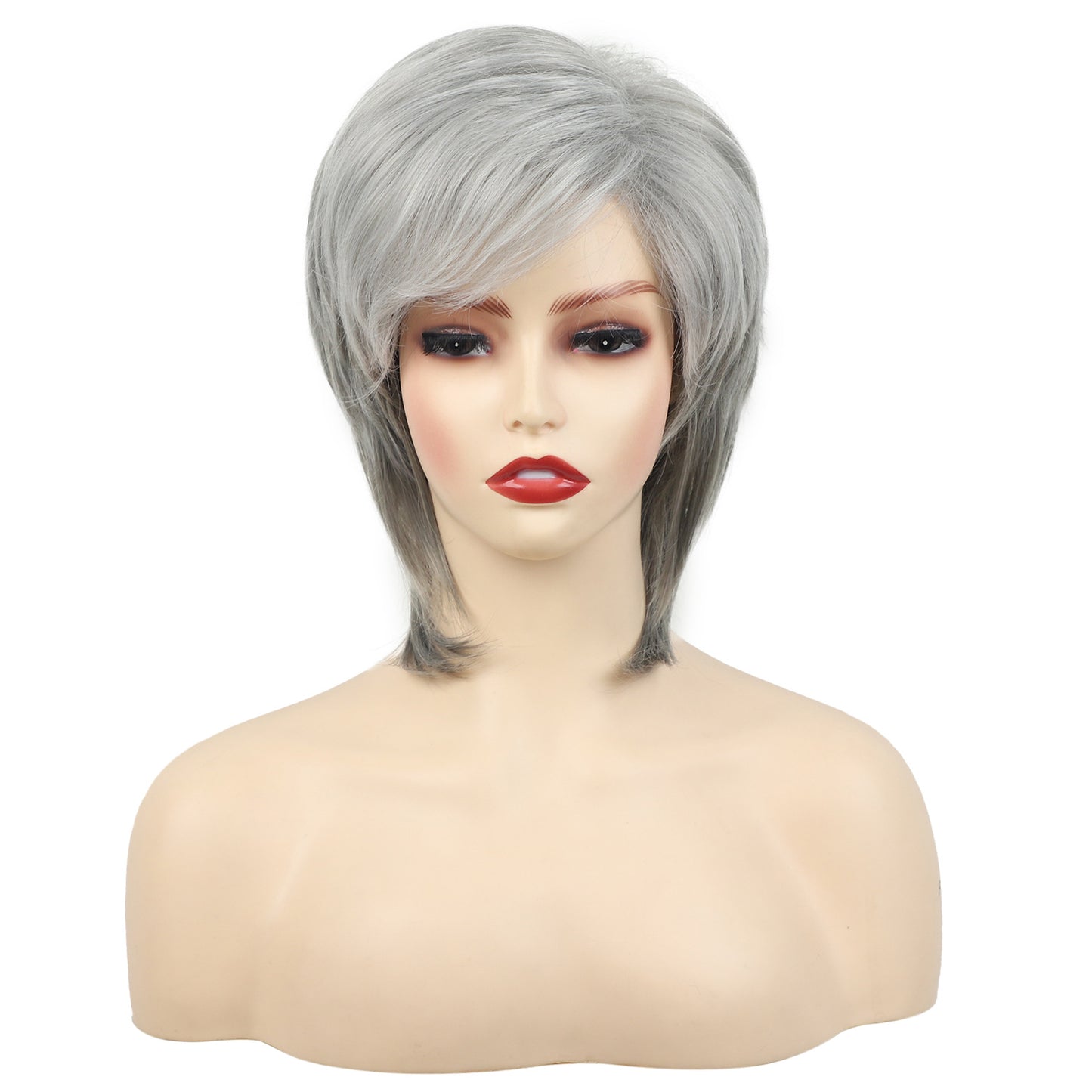 Fiber Granny Grey Sier Gray Sheath Wig Short Curly Hair