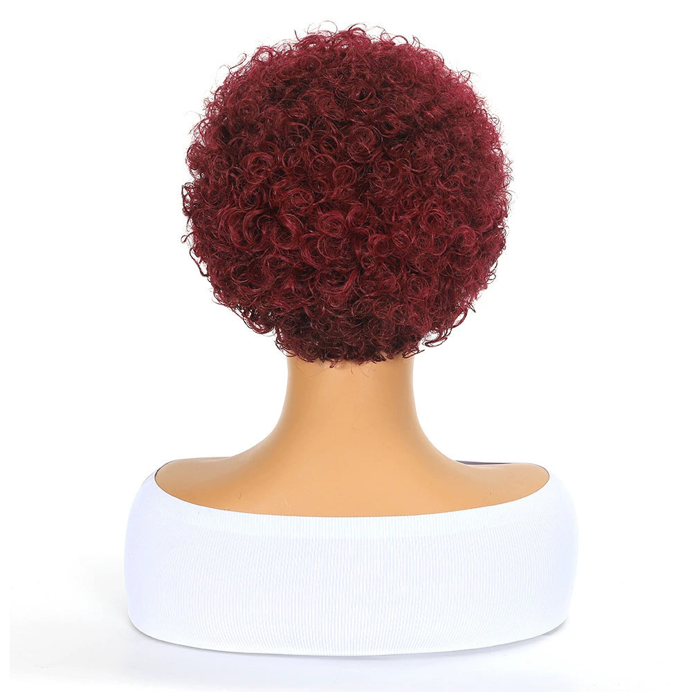 Curls Head Cover African Curly Short Real Hair Wig