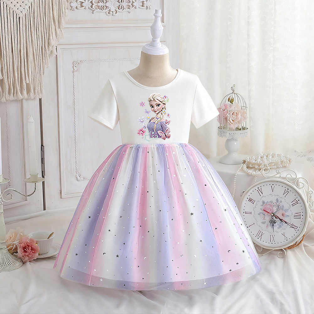 Children's Summer Short Sleeve Clothing Gauze Princess Skirt Frozen Children's Dress