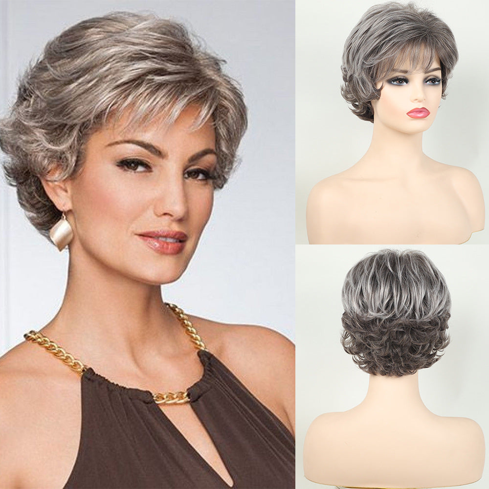 Female Fashion Fluffy Gray Chemical Fiber Wig Short Curly Hair
