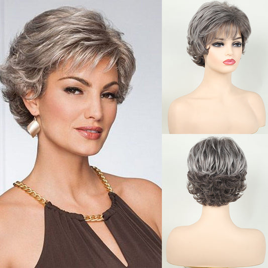 Female Fashion Fluffy Gray Chemical Fiber Wig Short Curly Hair