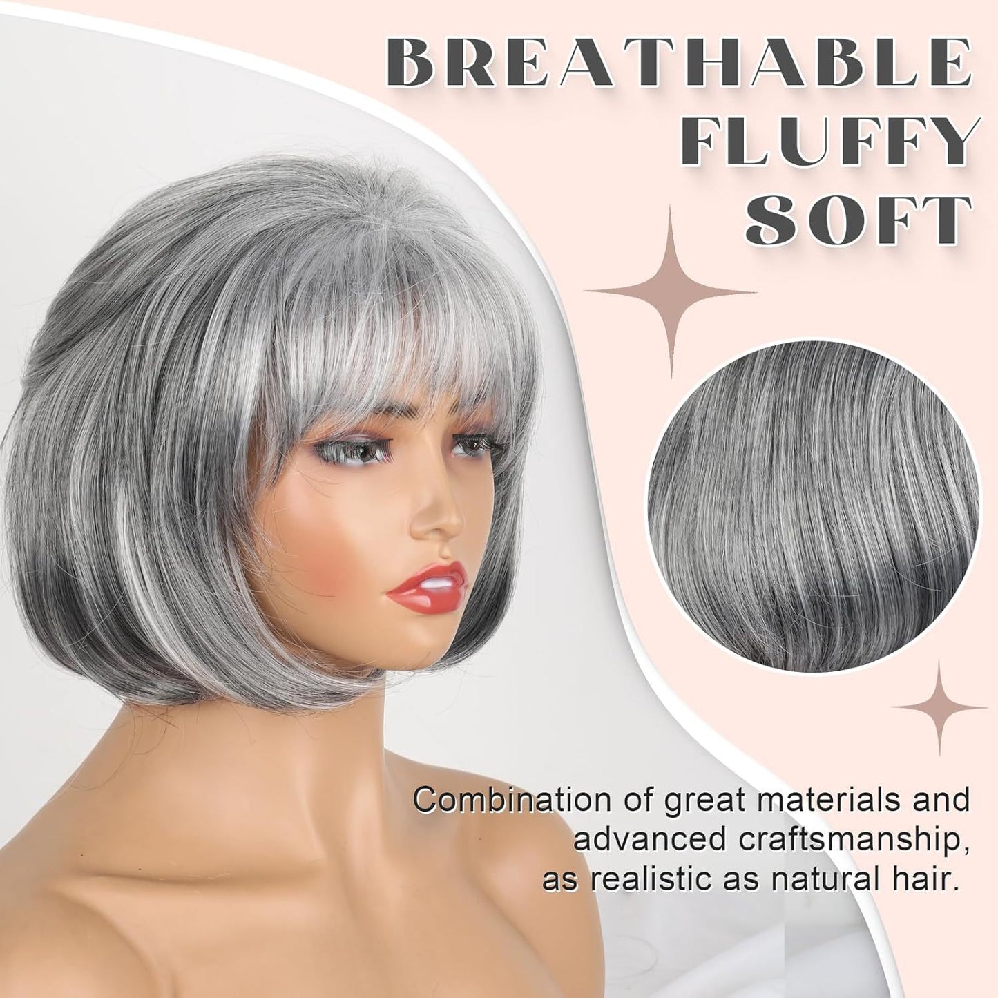 Women's Gray Fashion Synthetic Wigs Inner Buckle Wig Short Curly Hair