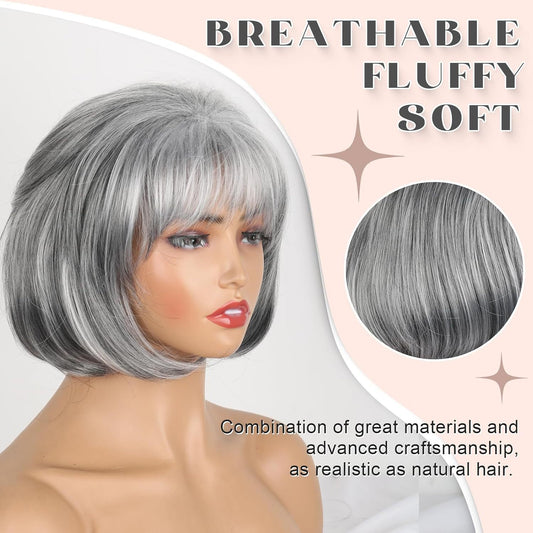 Women's Gray Fashion Synthetic Wigs Inner Buckle Wig Short Curly Hair
