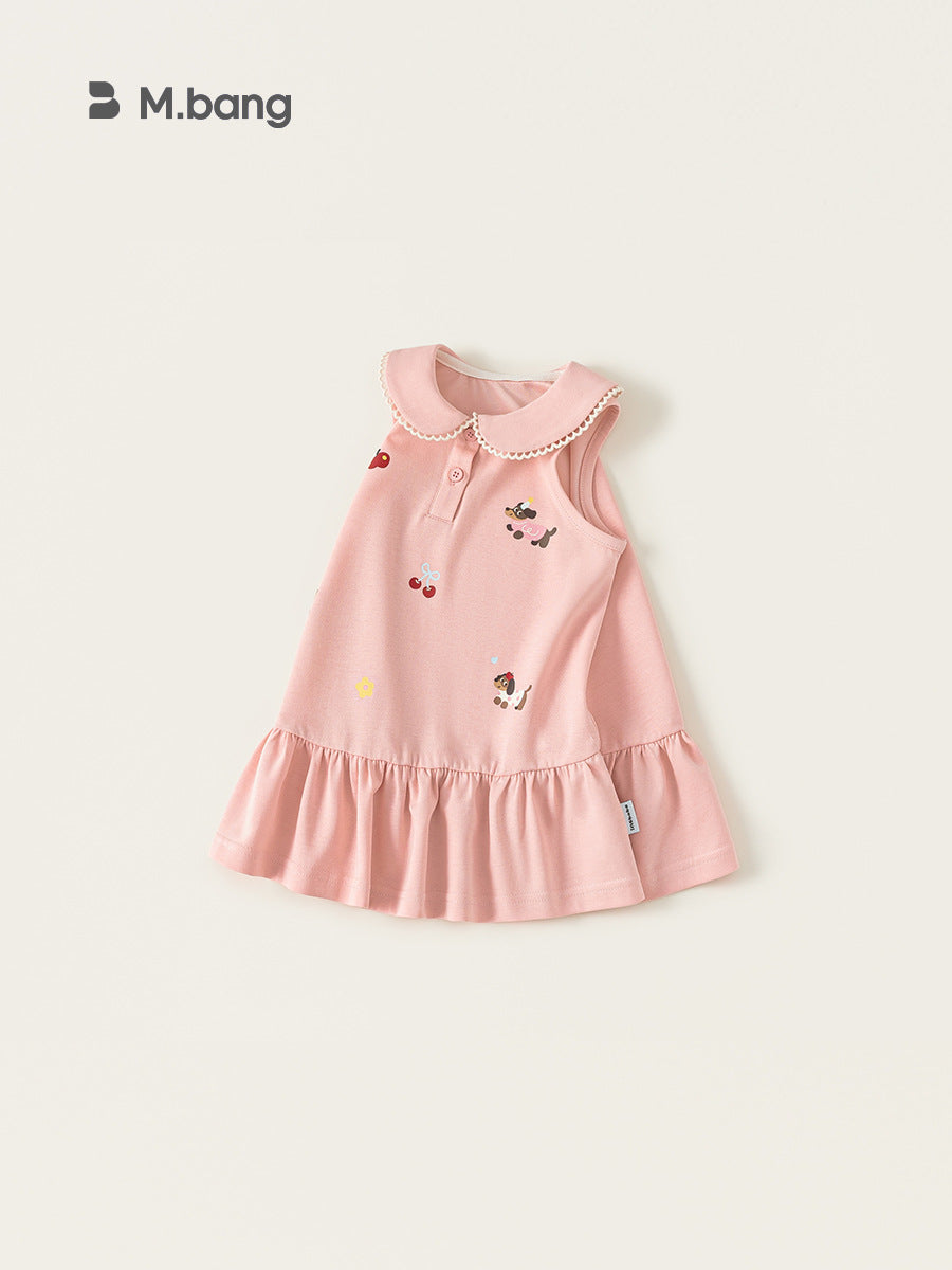 Children's Clothing Summer Pink Puppy Vest Sleeveless Doll Collar A- Line Children's Dress