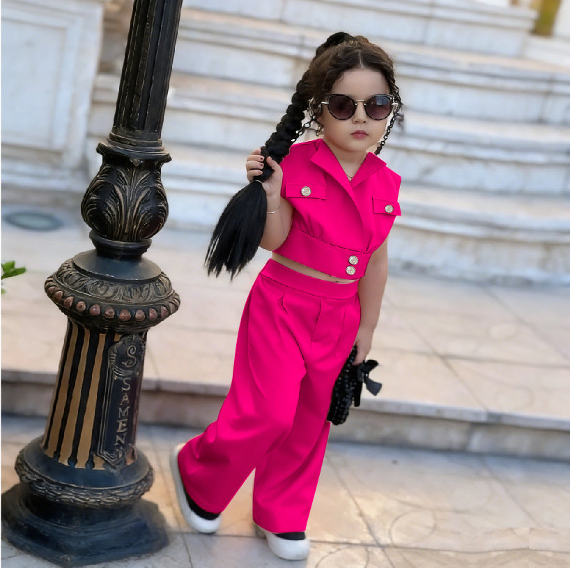 Solid Color Midriff Outfit Lapel Vest Children's Suit