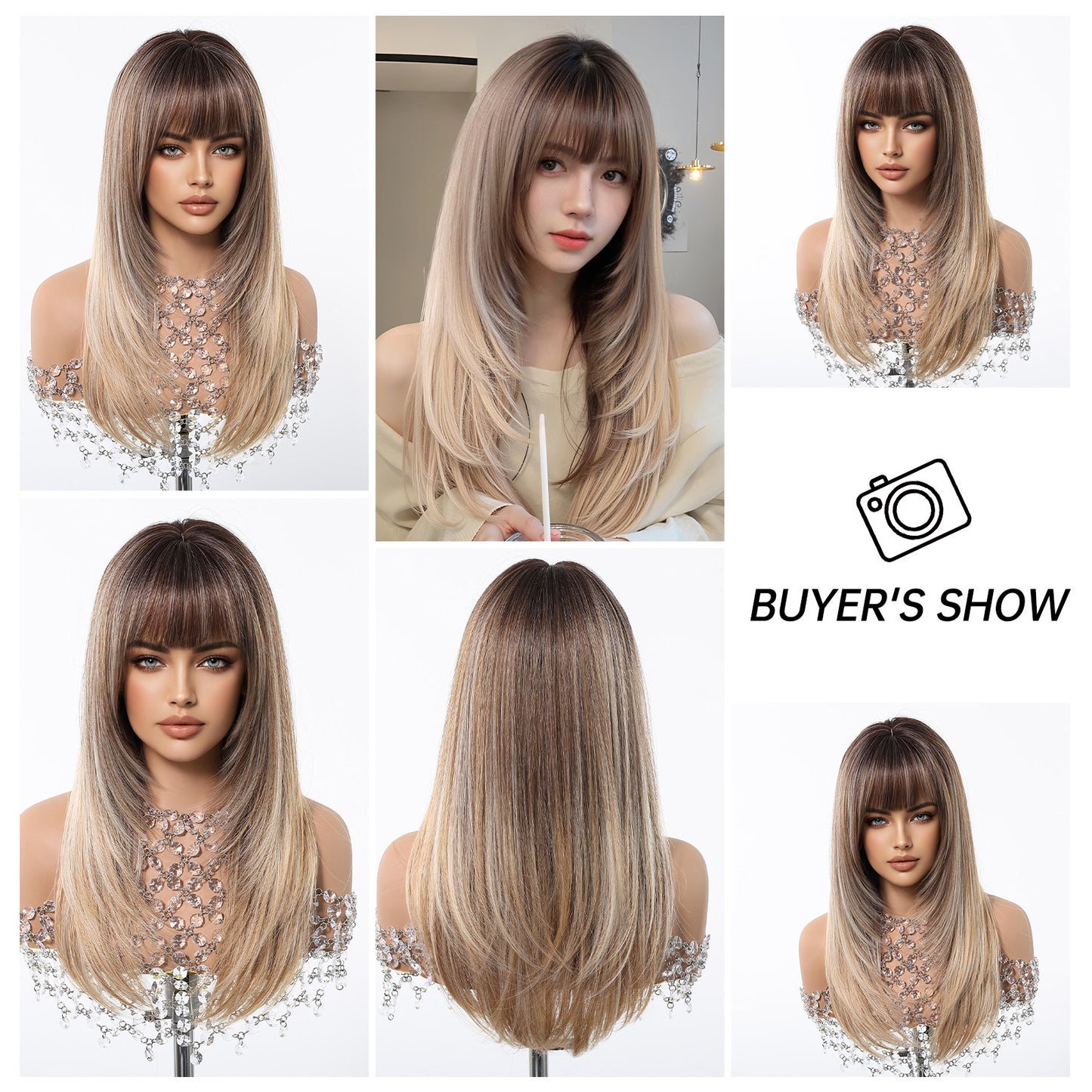 Dark Brown Bangs Level Hair Whole Top Long Straight Wig