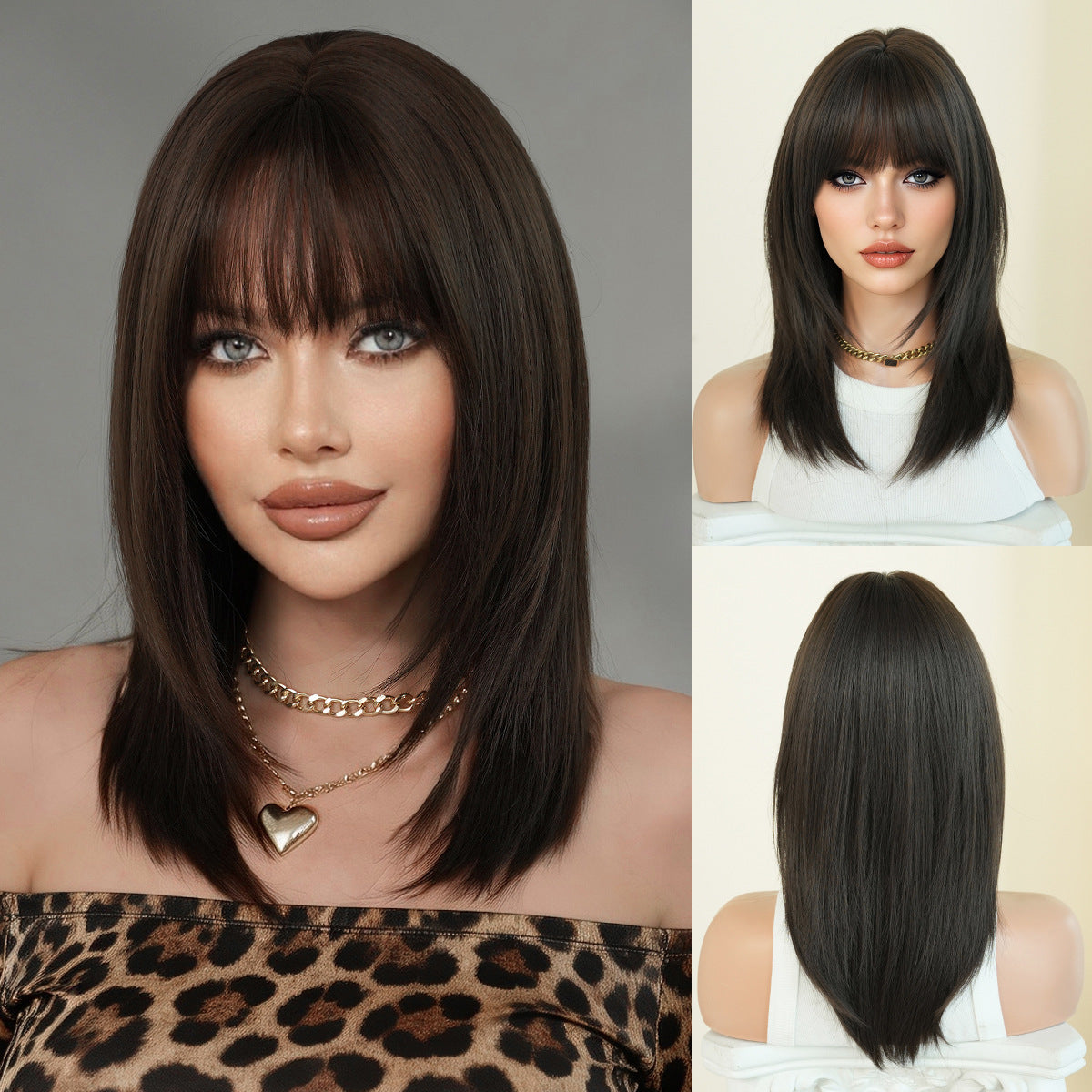 Female Siamese Kitten Bangs Hair Tail Long Straight Wig