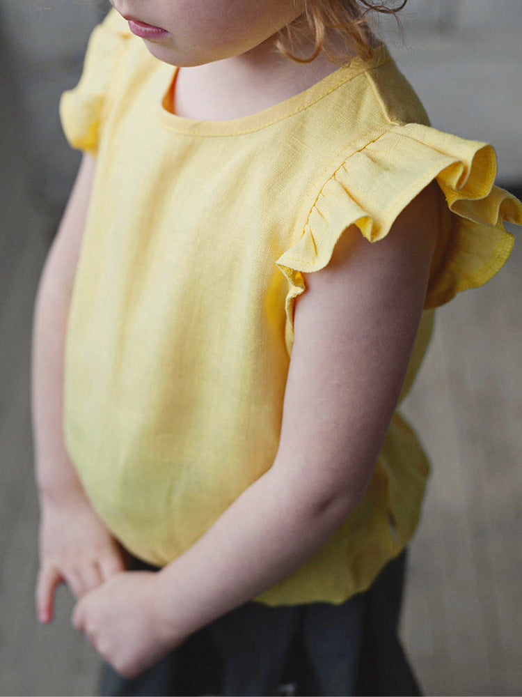 Cotton Linen Shirt Summer Short-sleeved Flying Sleeve Children's T-shirt