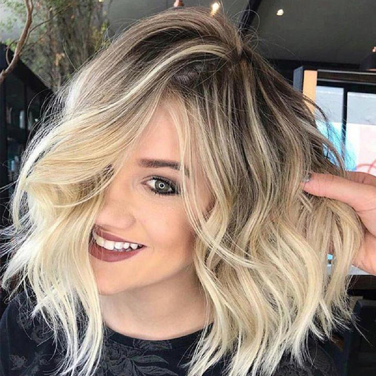 Golden Female Gray Gold Color Head Cover Wig Short Curly Hair