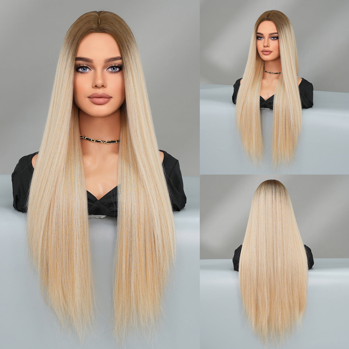 Women's Hair Nordic Natural Gold Gradient Chemical Long Straight Wig