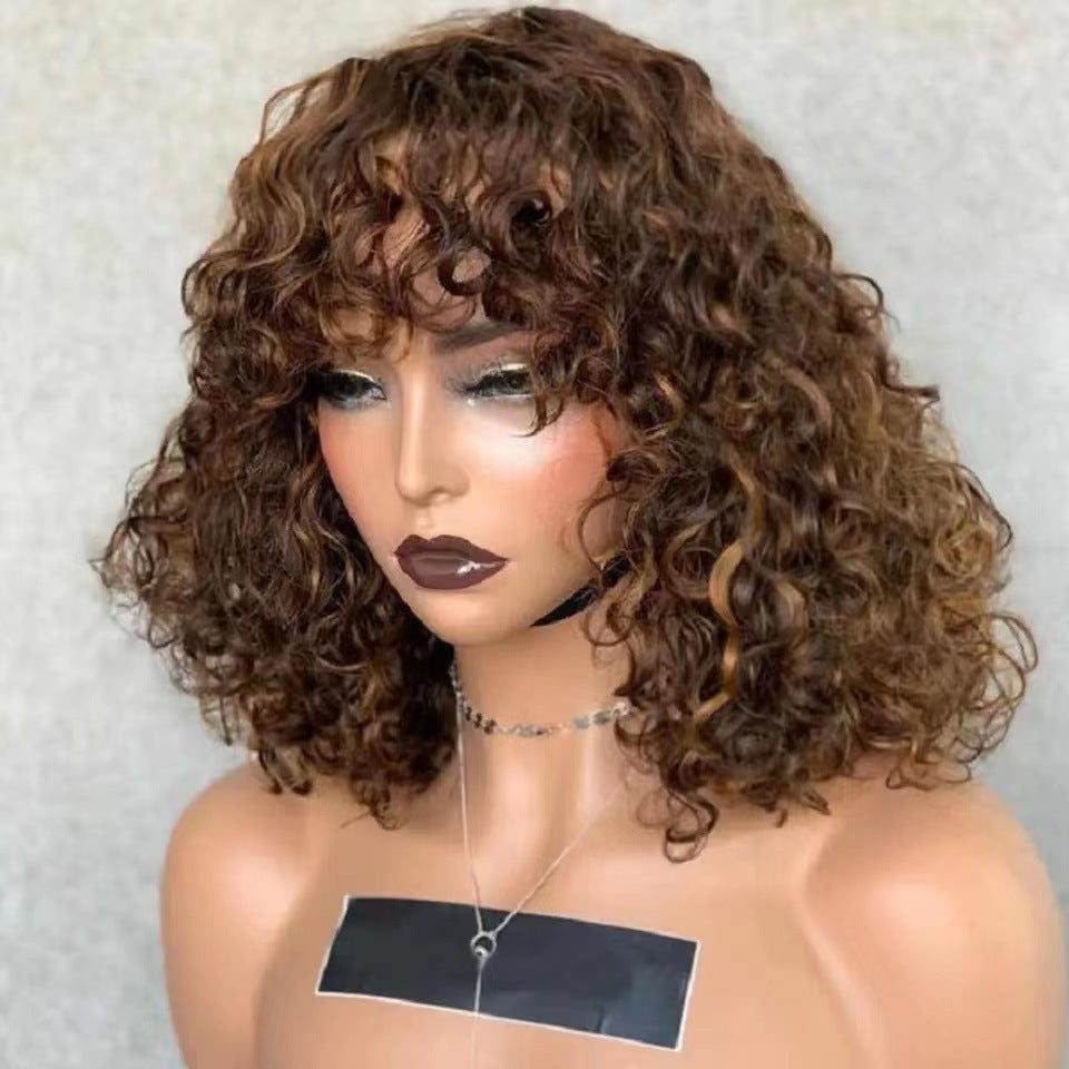 Women's Sheath African Small Full Gradient Color Wig Short Curly Hair