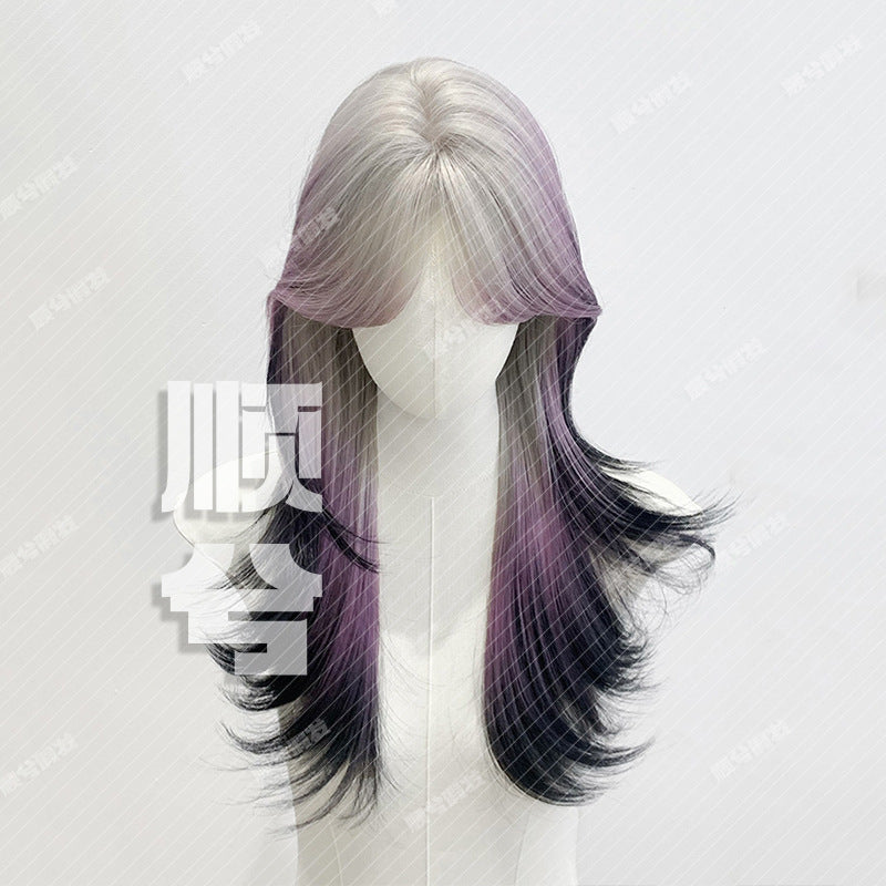 Daily Middle Points Color Mixing Temperament Long Straight Wig