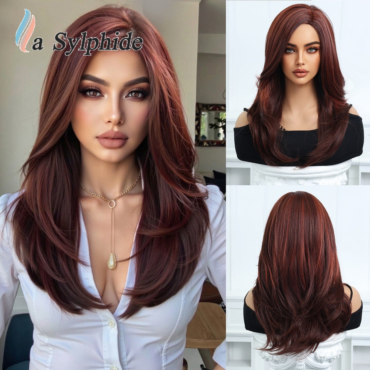 Brown Partial Hair Matte Fiber Age Reducing High Level Collarbone Long Straight Wig