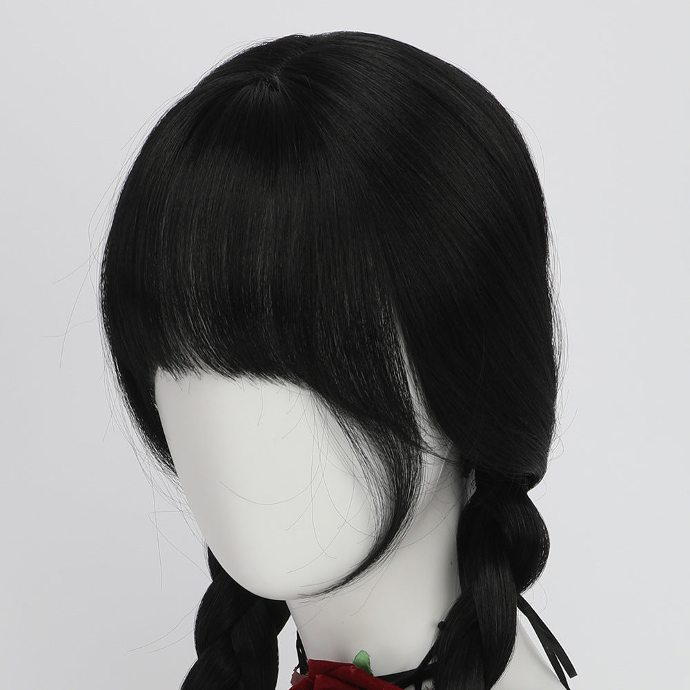 Bangs Black Double Braid Twist Halloween Cos Wig