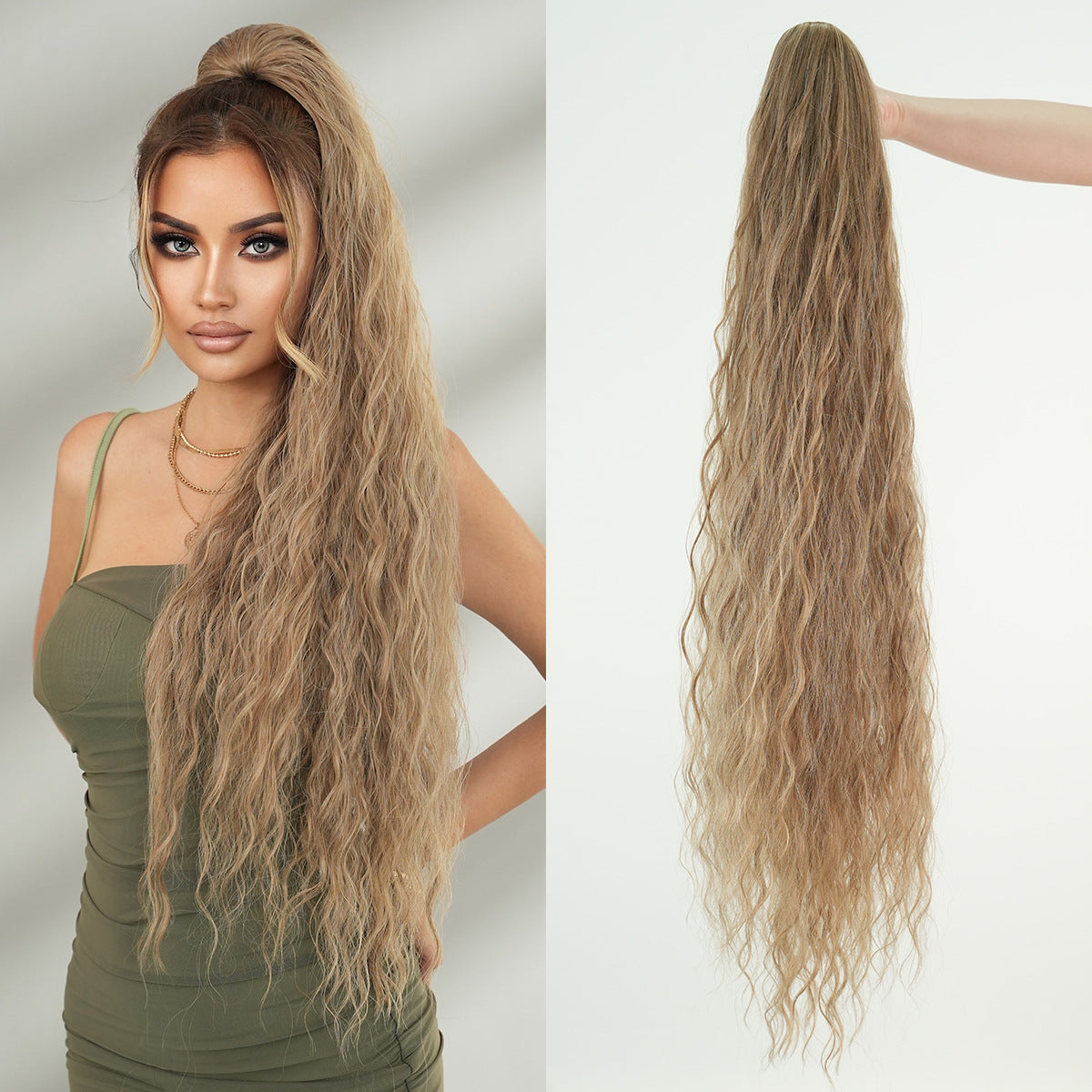 Inch Extra Long Curl Drawstring Net Pocket Elastic Water Wig Ponytail