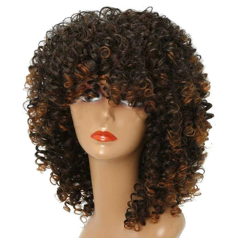 Cover Female Chemical Fiber African Small Roll Caterpillar Wig Short Curly Hair