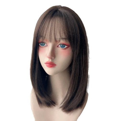 Women's Natural Collarbone Length Haircut Younger Fashion Artificial Full Human Wig Short Straight Hair