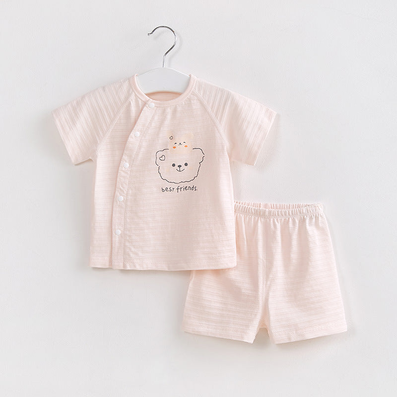 Women's & Children's Summer Cotton Western Style Open Buckle Two-piece Set Short Sleeve Children's Suit