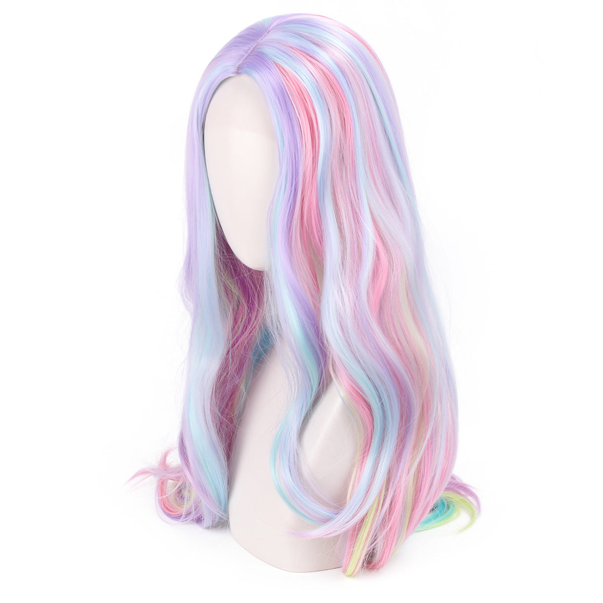 Daily Colorful Lolita Mid-length Mixed Color Curly Hair Hood Wig Long Curls