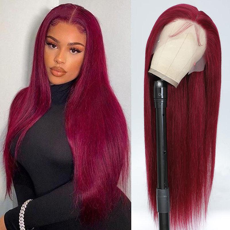 Women's Light Golden Medium Hair Chemical Fiber Long Straight Wig