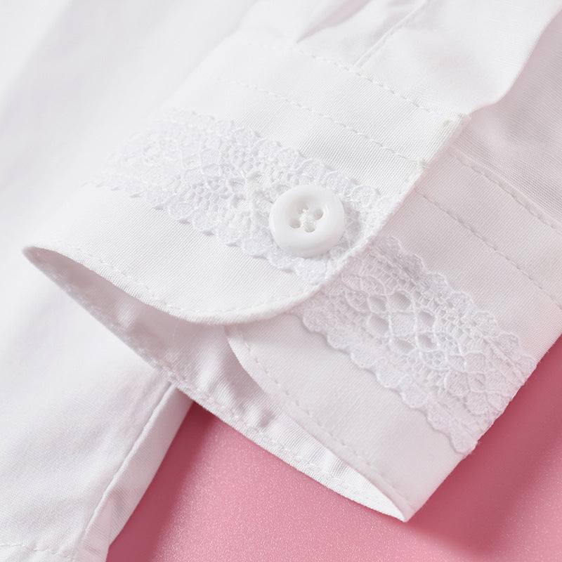 Children's Uniforms White Cotton Long Sleeve Middle Big Children's Shirt