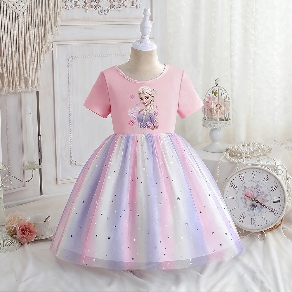 Children's Summer Short Sleeve Clothing Gauze Princess Skirt Frozen Children's Dress