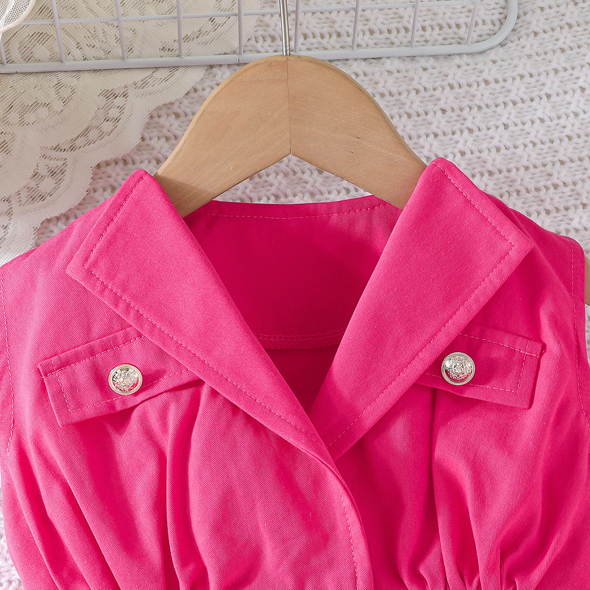 Solid Color Midriff Outfit Lapel Vest Children's Suit