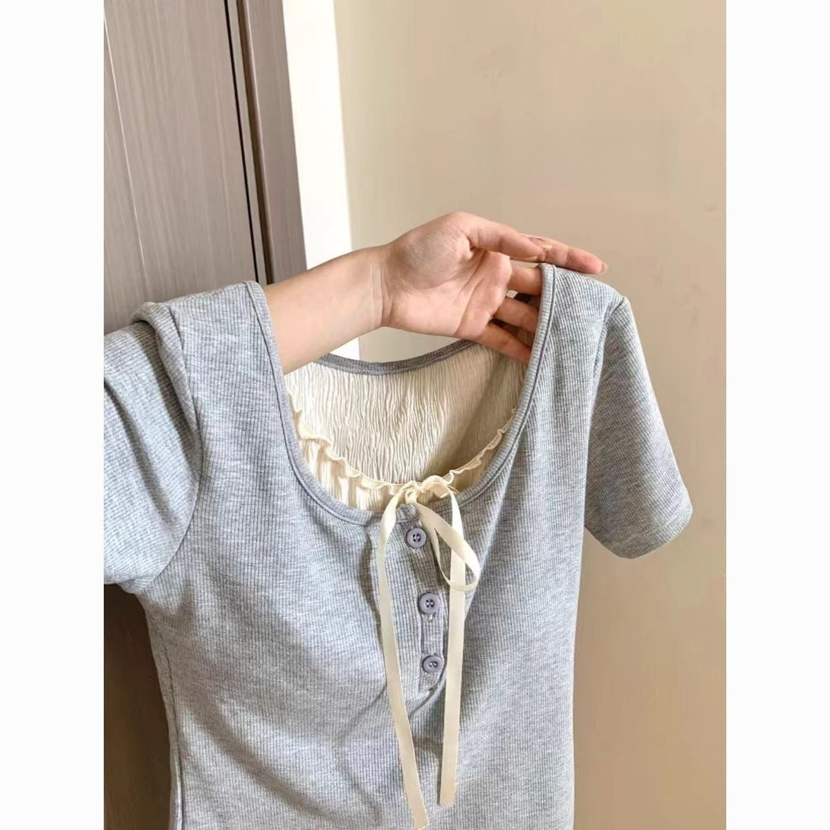 Children's Fake Two-piece Shoulder Short Sleeve Medium Big Sweet Cute Stylish Children's T-shirt