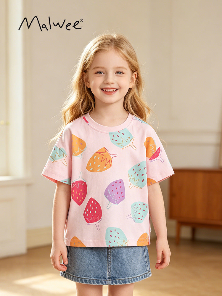 Summer Round Neck Short Sleeve Cartoon Printed Soft Children's T-shirt