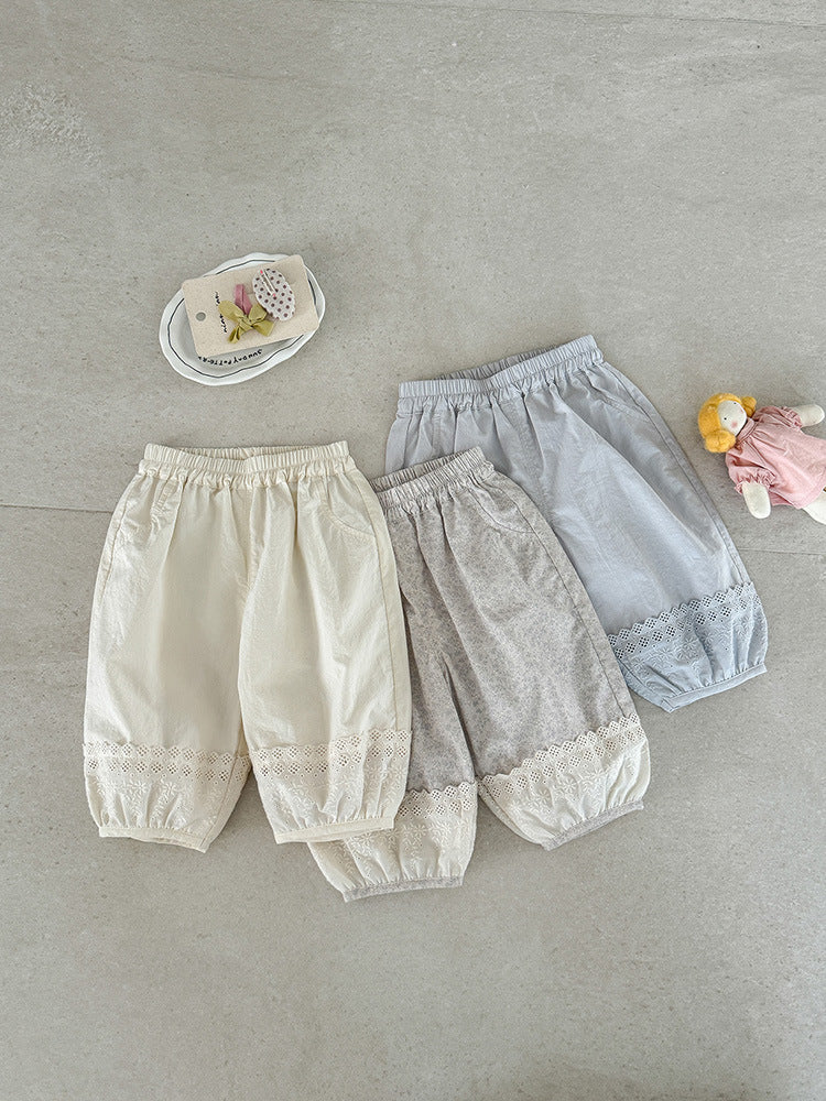 Casual Cotton Cropped Summer Infant Fashionable Lace Children's Pants